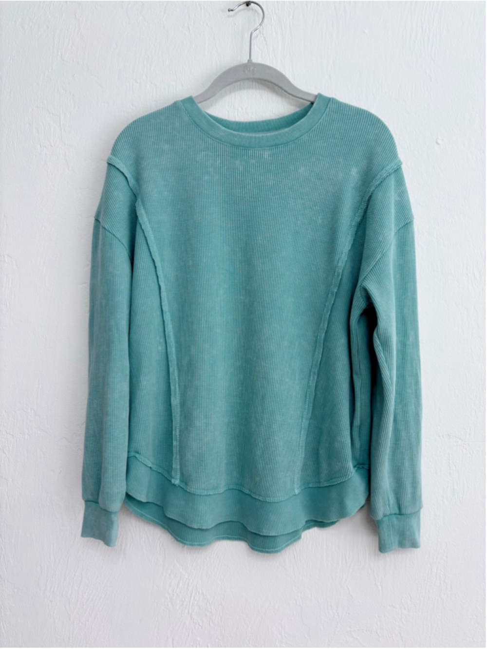 Women's Sundry Waffle Knit Long Sleeve Tee Teal Size M Cotton Blend